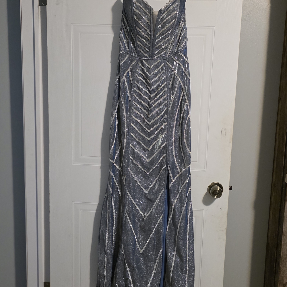 Elegant Light Blue and Silver Prom Dress